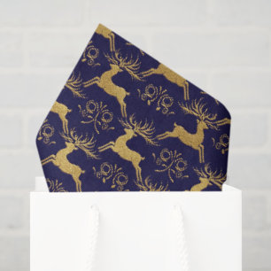 Kerst Verguld Reindeer Leer Marineblauw Tissuepapier