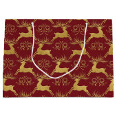 Kerst Verguld Rendier Rood Groot Cadeauzakje (Voorkant)