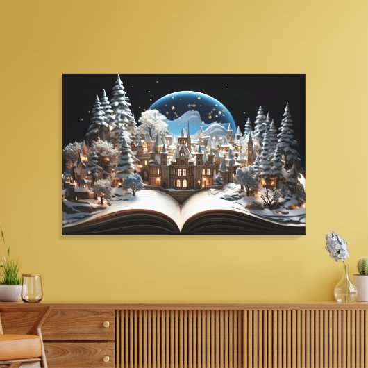 Kerst Verhalenboek Sneeuw-Wereldbol Village Canvas Afdruk (Insitu (Woonkamer))