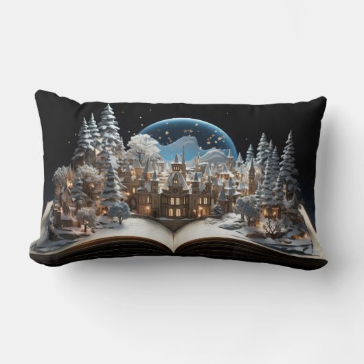 Kerst Verhalenboek Sneeuw-Wereldbol Village Kussen (Voorkant)