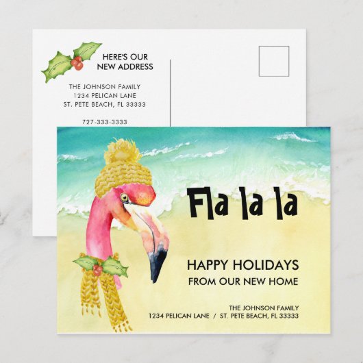 Kerst Verhuisfeest Flamingo Nieuw Thuis Aankondigingskaart (Voorkant / Achterkant)