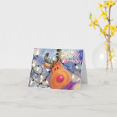 Kerst Verjaardag Kaart met Happy Reindeer Funny (Gele Bloem)