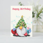 Kerst Verjaardag Kaart Schattige Gnome met Gift (Staand voorkant)