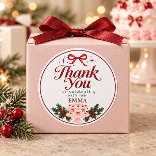 Kerst Verjaardag Roze Cake Bedankt Sticker