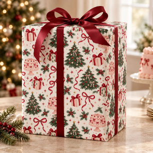 Kerst Verjaardag Roze Cake Strik Inpakpapier