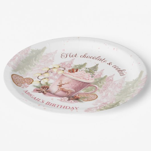 Kerst Verjaardag Roze Hot Chocolate Mok Borden Papieren Bordje (Gekanteld)