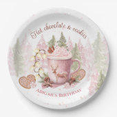 Kerst Verjaardag Roze Hot Chocolate Mok Borden Papieren Bordje (Voorkant)