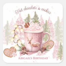 Kerst Verjaardag Roze Hot Chocolate Mok Sticker