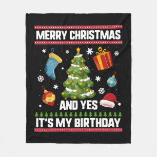 Kerst Verjaardag Shirt, Vrolijk kerstfeest en ja Fleece Deken