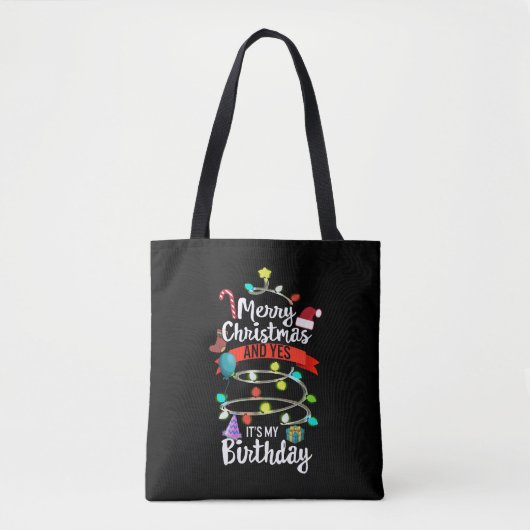 Kerst Verjaardag Shirt, Vrolijk kerstfeest en ja Tote Bag (Voorkant)