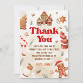 Kerst verjaardagsfeest met een ginterbreadhuis bedankkaart (Voorkant)