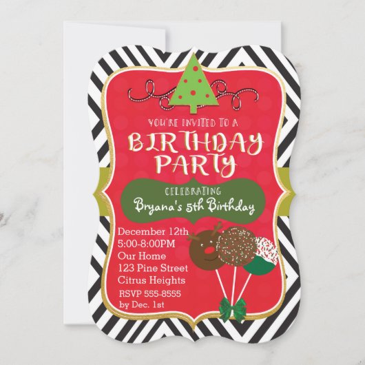 Kerst VERJAARDAGSFEESTJE Cake pops Uitnodigingen (Voorkant)