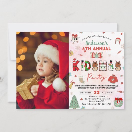 Kerst verjaardagsfeestje voor kinderen kaart (Voorkant)