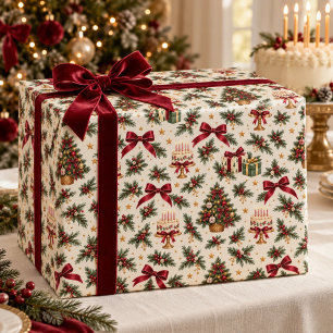 Kerst Verjaardagstaart Bourgondië Boog Verpakking Cadeaupapier