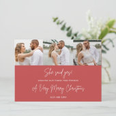 Kerst Verloving drie foto vakantie Feestdagenkaart (Staand voorkant)