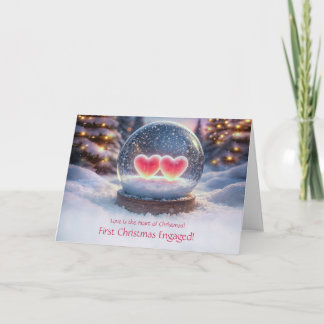 Kerst Verloving Twee harten in een sneeuwbol Kaart