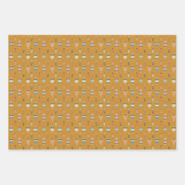Kerst verpakkings papier plat vel set van 3