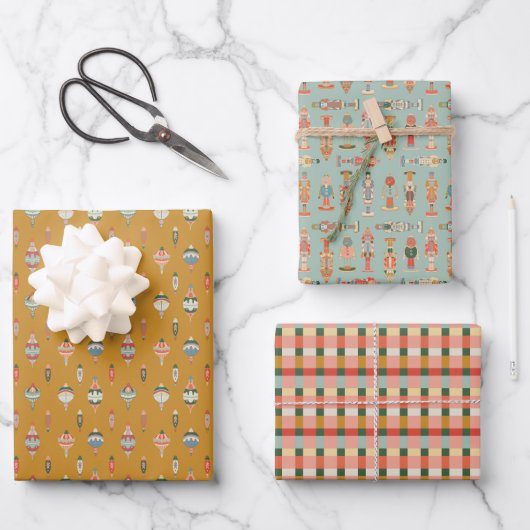 Kerst verpakkings papier plat vel set van 3 (Voorkant)