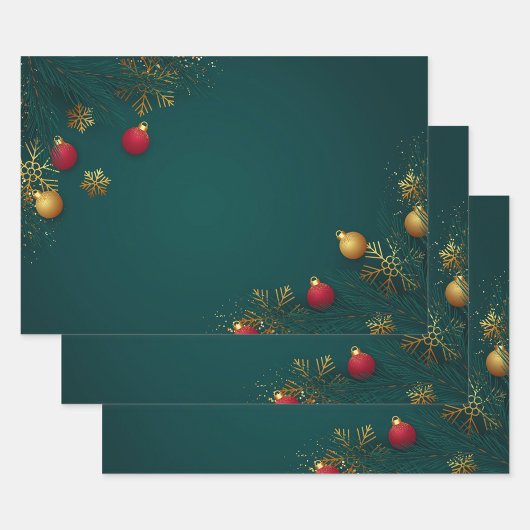 Kerst verpakkings papier plat vel set van 3