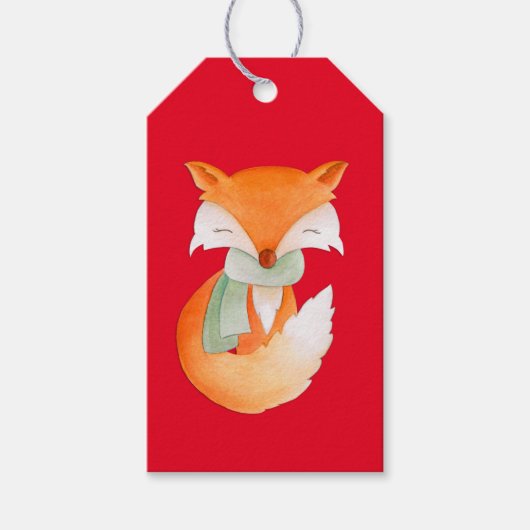 Kerst Verpakt omhoog vos kunst cadeau label Cadeaulabel (Voorkant)