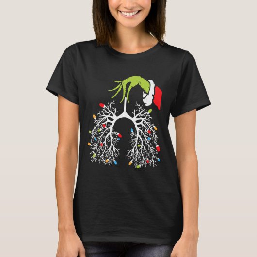 Kerst Verpleegster Long Xmas Lights Funny Pulmonol T-shirt (Voorkant)