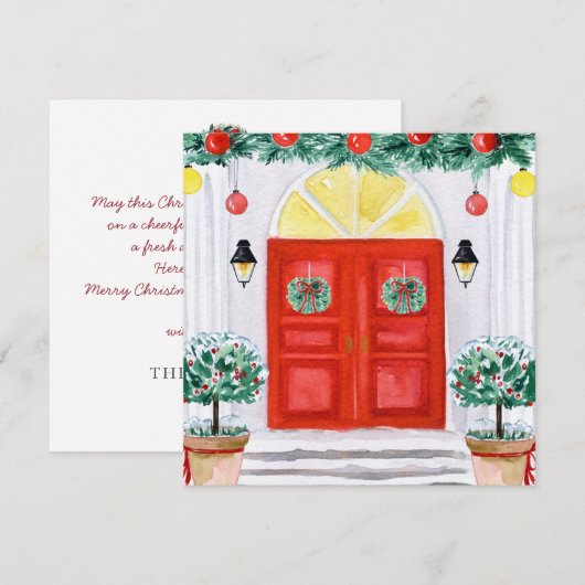 Kerst Versierd Huis Voordeur Topiary Feestdagenkaart (Voorkant / Achterkant)