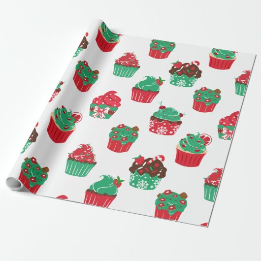 Kerst versierde cupcakes patroon cadeaupapier (Uitgerold)