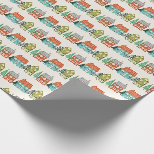 Kerst versierde huizen wit cadeaupapier (Hoek)