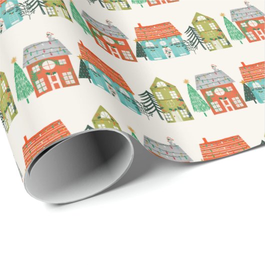 Kerst versierde huizen wit cadeaupapier (Rol Hoek)