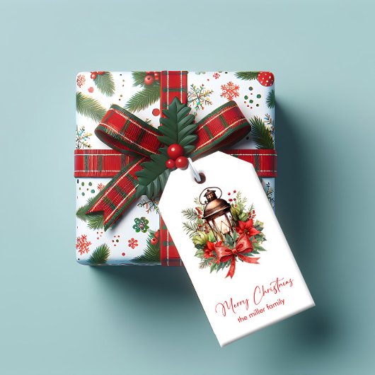 Kerst Versierde Lantaarn Prettig Kerstfeest Cadeaulabel