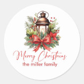 Kerst Versierde Lantaarn Prettig Kerstfeest Ronde Sticker (Voorkant)