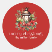 Kerst Versierde Lantaarn Prettig Kerstfeest Ronde Sticker (Voorkant)
