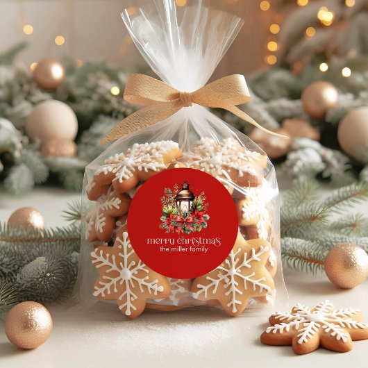 Kerst Versierde Lantaarn Prettig Kerstfeest Ronde Sticker