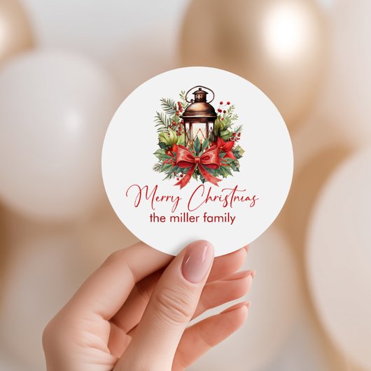 Kerst Versierde Lantaarn Prettig Kerstfeest Ronde Sticker