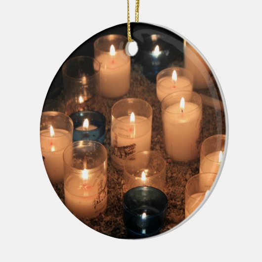 Kerst-versiering met bruisende kaars keramisch ornament (Links)