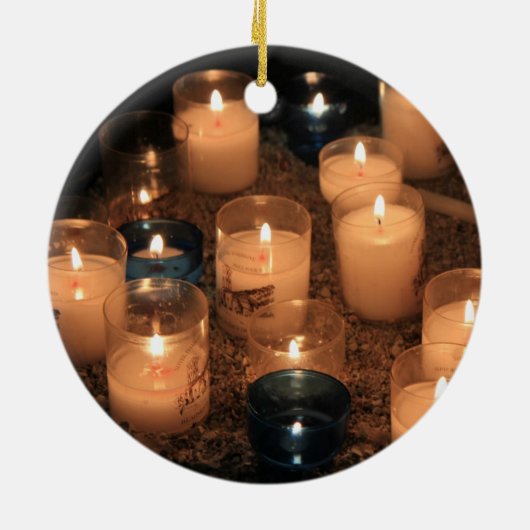 Kerst-versiering met bruisende kaars keramisch ornament (Achterkant)