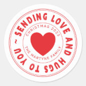 Kerst Verzenden Liefde & Knuffels Gepersonaliseerd Ronde Sticker (Voorkant)