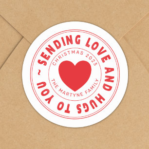 Kerst Verzenden Liefde & Knuffels Gepersonaliseerd Ronde Sticker