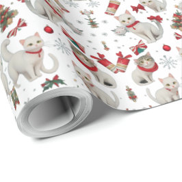 Kerst Vibes Katten Naadloos Patroon Cadeaupapier