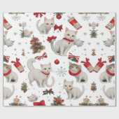 Kerst Vibes Katten Naadloos Patroon Cadeaupapier (Vlak)