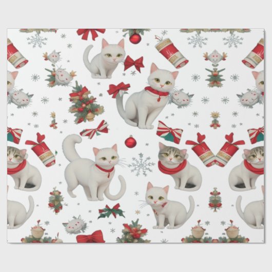 Kerst Vibes Katten Naadloos Patroon Cadeaupapier (Vlak)