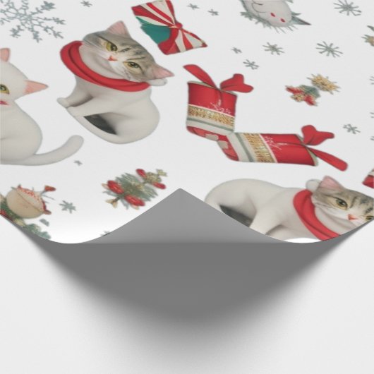 Kerst Vibes Katten Naadloos Patroon Cadeaupapier (Hoek)