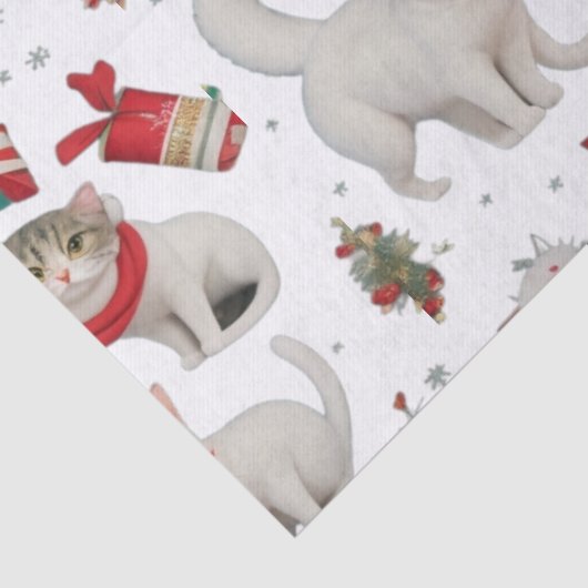 Kerst Vibes Katten Naadloos Patroon Tissuepapier (Detail)