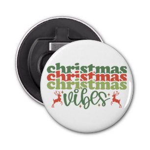 Kerst Vibes Retro Groovy Kerst Feestdagen Button Flesopener