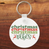 Kerst Vibes Retro Groovy Kerst Feestdagen Sleutelhanger (Achterkant)