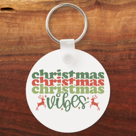 Kerst Vibes Retro Groovy Kerst Feestdagen Sleutelhanger (Achterkant)