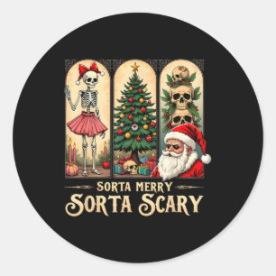 Kerst Vibes Skelet Sorta Merry Sorta Scary Ronde Sticker