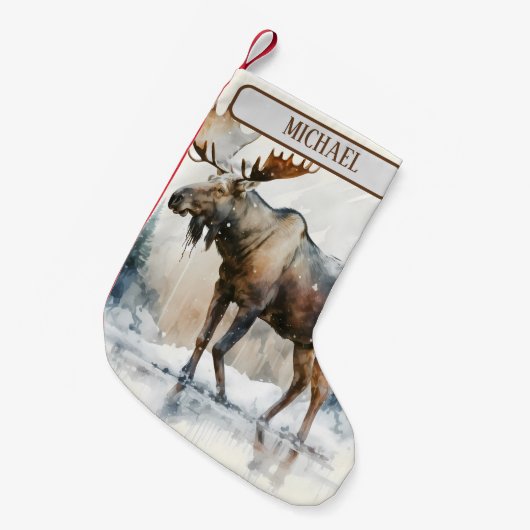 Kerst Vibes Waterverf Moose - Kleine Kerstsok (Voorkant (Hangend))