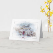 Kerst Victoraans huis met jaar Kaart (Gele Bloem)