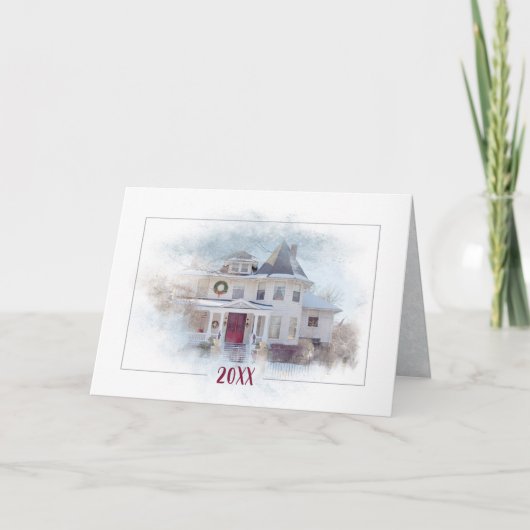 Kerst Victoraans huis met jaar Kaart (Voorkant)